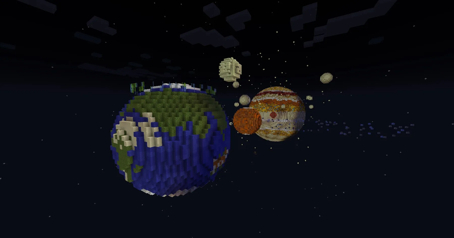 Jorda, Mars og Jupiter i Minecraft