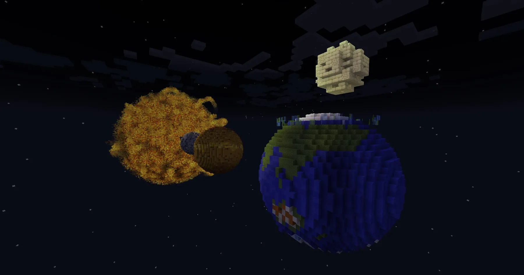 Sola, Jorden, Merkur, Venus og Månen i Minecraft